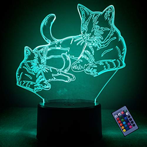 YTDZLTD Optische Täuschung 3D Katze Nacht Licht 16 Farben Andern Sich Fernbedienung USB-Strom Touch Schalter Dekor Lampe LED Lampe Tisch Kinder Brithday weihnachten Geschenk von YTDZLTD