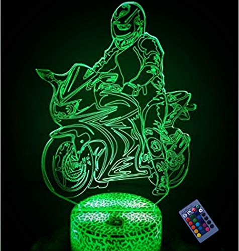 YTDZLTD Optische Täuschung 3D Motorrad Nacht Licht 16 Farben Andern Sich Fernbedienung USB-Strom Touch Schalter Dekor Lampe LED Lampe Tisch Kinder Brithday weihnachten Geschenk von YTDZLTD