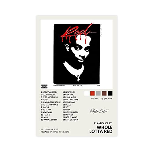 YTGMO Playboi Carti ganz Lotta rotes Musikalbum-Cover, signiertes limitiertes Poster, Leinwandposter, Wandkunst, Dekordruck, Bild Gemälde für Wohnzimmer, Schlafzimmer, Dekoration, ungerahmt: 40 x 60 von YTGMO