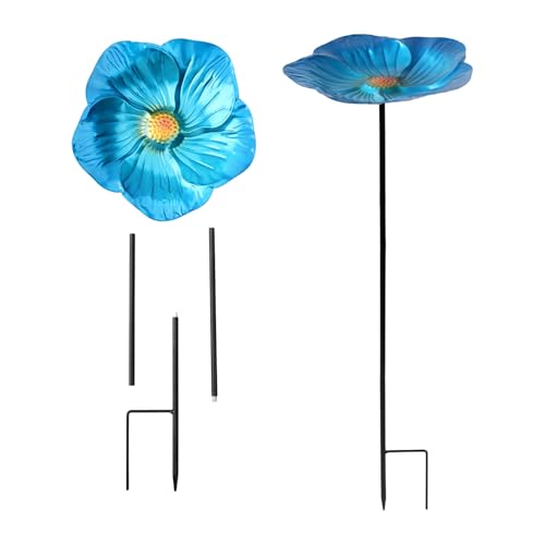 Vogelbad Schale | Vogelfutterspender Mit Tablett Und Schale Für Draußen | Blaue Blumenform Vogelbad Mit Erdspieß Für Garten Terrasse Rasenfläche Und von YTGOCN
