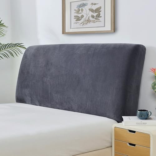 Kopfteilbezug für Stretchbett, aus Samt, elastischer Staubschutz, für Betten mit einer Länge von 120 – 215 cm (47 - 85 Zoll), 65 cm (25,6 Zoll) H (Größe: 71 - 77 Zoll/180 – 195 cm, Farbe: Dunkelgrau) von YTIAMO
