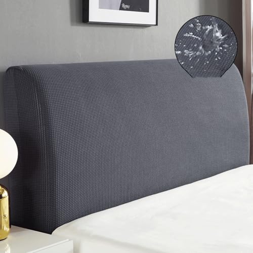 YTIAMO Elastischer wasserdichter Kopfteilbezug, rutschfester, staubdichter Schutz, weiches Polyester-Spandex-Stoff, einfache Passform für Schlafzimmerdekoration (Größe: 120 cm, Farbe: Dunkelgrau) von YTIAMO