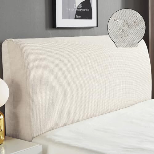 YTIAMO Elastischer wasserdichter Kopfteilbezug, rutschfester, staubdichter Schutz, weiches Polyester-Spandex-Stoff, einfache Passform für Schlafzimmerdekoration (Größe: Cal King: 180 cm, Farbe: Beige) von YTIAMO