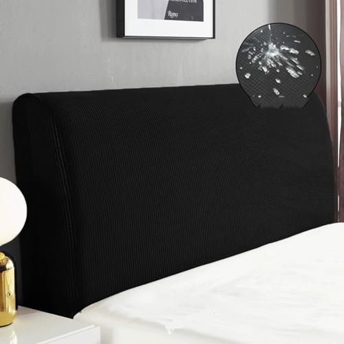 YTIAMO Elastischer wasserdichter Kopfteilbezug, rutschfester, staubdichter Schutz, weiches Polyester-Spandex-Stoff, einfache Passform für Schlafzimmerdekoration (Größe: Queen: 150 cm, Farbe: Schwarz) von YTIAMO
