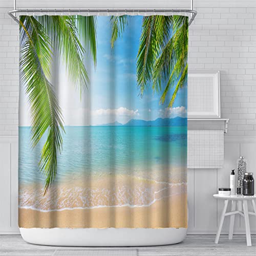 3D-Meerblick-Strand-bedruckter Stoff-Duschvorhang, Badezimmervorhang, Anti-Schimmel, wasserdicht, Heimdekoration, Vorhang mit Haken, 140 x 170 cm (B x L), Badezimmer-Duschvorhang von YTITILUCK