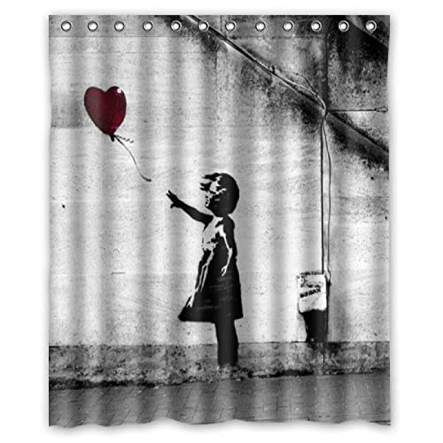 Banksy Balloon Girl Design Duschvorhang Badezimmer Stoff Duschvorhang Grau Duschvorhang Dekoration 180x170cm (BxL) Badezimmer-Duschvorhang von YTITILUCK