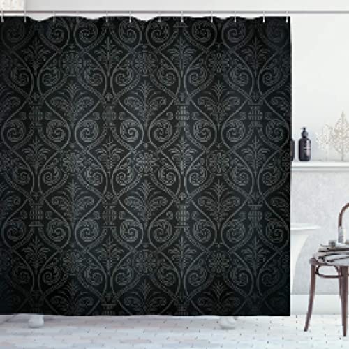 Dunkelgrauer Duschvorhang, Antik-Barock-Muster, sanfter Ombré-Schatt, Gothic-Stil, Stoff, Badezimmerdekoration mit Haken, 200 x 210 cm, Duschvorhang von YTITILUCK