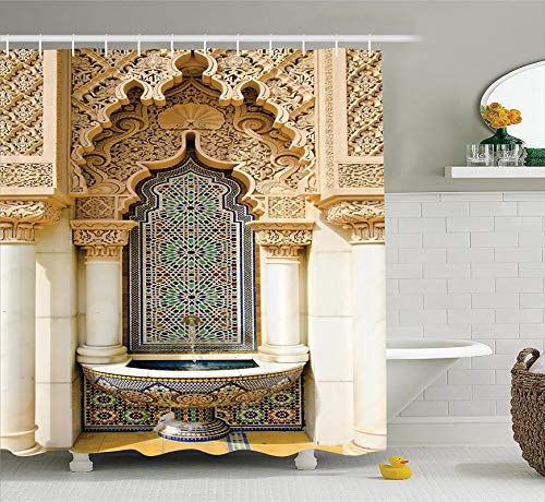 Marokkanisches Duschvorhang-Set, gealtertes Tor, geometrisches Muster, Türrahmen, Eingang, architektonisch, orientalisch, Badezimmervorhänge, B x L: 36 "x 60" (91,44 x 152,4 cm) Duschvorhang von YTITILUCK