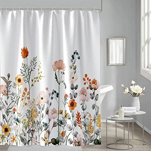 YTITILUCK Aquarell Blume Badezimmer Vorhang Flora Bedruckter Duschvorhang Polyestergewebe Badewannenvorhang Herbst Duschvorhang 110x170cm (BxL) Badezimmer-Duschvorhang von YTITILUCK