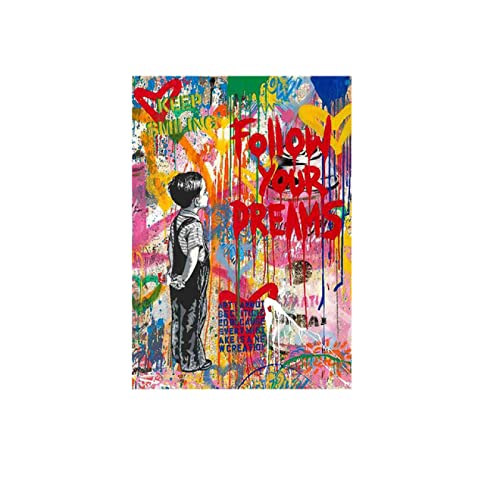 YTITILUCK Banksy Graffiti Street Art Leinwand Gemälde Folgen Sie Ihren Träumen Poster Wandkunst für Wohnzimmer Wohnkultur Wandbild 80X120cm(31x47in) Innenrahmen von YTITILUCK