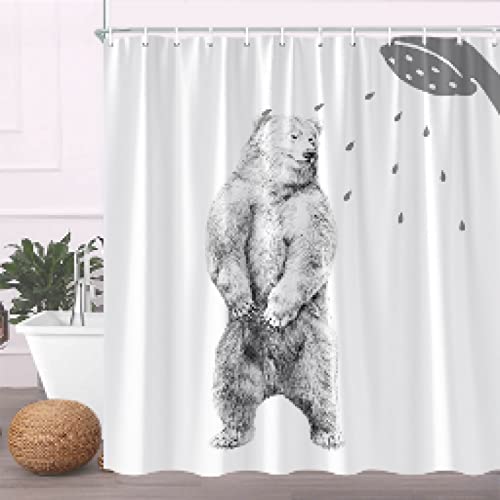 YTITILUCK Bear Bathing Shower Curtain Cute Wildlife Bathing Bathroom Decorative Curtain Children's Gift Home Hanging Curtains 100x190cm(WxL) Stall-Shower-Curtain von YTITILUCK