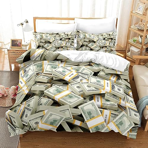 YTITILUCK Dollar-Bettwäsche-Set, 3D-Druck, Banknoten, Bettbezug, Heimtextilien, Einzelbett, Doppelbett, King-Size-Bett, mit Kissenbezügen, 150 x 200 cm, Bettwäsche-Set von YTITILUCK