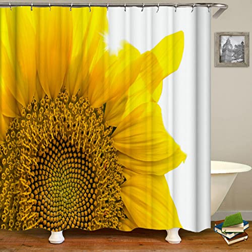 YTITILUCK Duschvorhang mit 3D-Druck, Sonnenblumenmuster, Weiß, einfacher Stoff, Badewannenvorhang, Heimdekoration, Badezimmerzubehör, 240 W x 195 L cm, Badezimmer-Duschvorhang von YTITILUCK