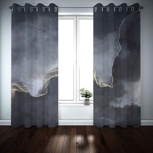 YTITILUCK Grau-weißer 2-Panel-Sonnenschutzvorhang für Schlafzimmer für Erwachsene, 3D-Goldgürtelkunst, luxuriöse Fenstervorhänge, 2 Panels, 2 x H122 x B70 cm, Ösenvorhänge von YTITILUCK