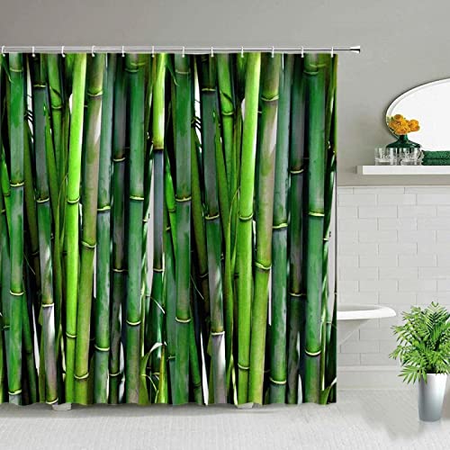 YTITILUCK Grüner Bambus-Vorhang für Kinder, Badezimmer, Duschvorhang, Wohnkultur, Landschaft, dekorativer grüner Vorhang, 240 x 160 cm (B x L), Bad-Duschvorhang von YTITILUCK