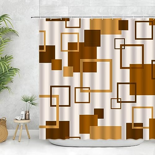 YTITILUCK Modernes braunes Duschvorhang-Set mit Haken, Boho-Duschvorhang für Badezimmer, geometrische Badevorhänge, B x L: 150 x 210 cm, Badezimmer-Duschvorhang von YTITILUCK