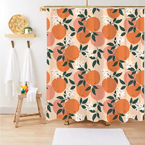 YTITILUCK Orange Shower Curtains Allover Fruits Shower Curtain Round Citrus Pattern Waterproof Fabric Bathroom Curtain Sets with Hook 220x200cm(WxL) Stall-Shower-Curtain von YTITILUCK