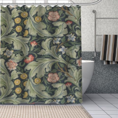 YTITILUCK Pflanzen-Duschvorhang, maßgeschneidert, William Morris Badezimmer-Duschvorhang, Badezubehör, Polyester-Duschvorhang mit Haken, B x L: 180 x 220 cm. Stall-Duschvorhang von YTITILUCK