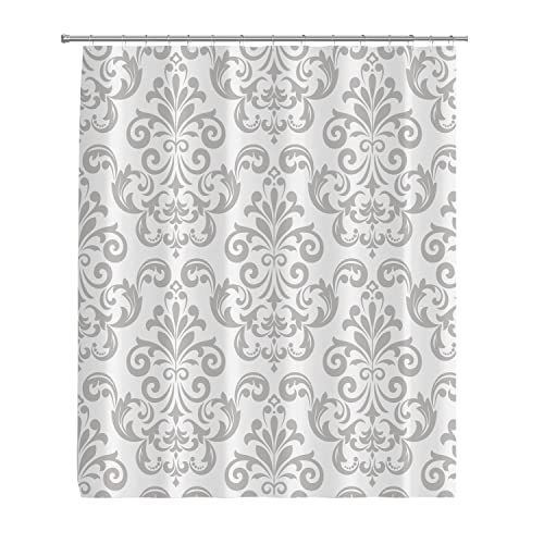 YTITILUCK Silber Antik im Stil des Barock Grau und Weiß Blumengrafik Muster Vorhänge Damast Duschvorhänge Wasserdicht 180(B) x200(H) cm<71x79in> Nassraum-Duschvorhang von YTITILUCK