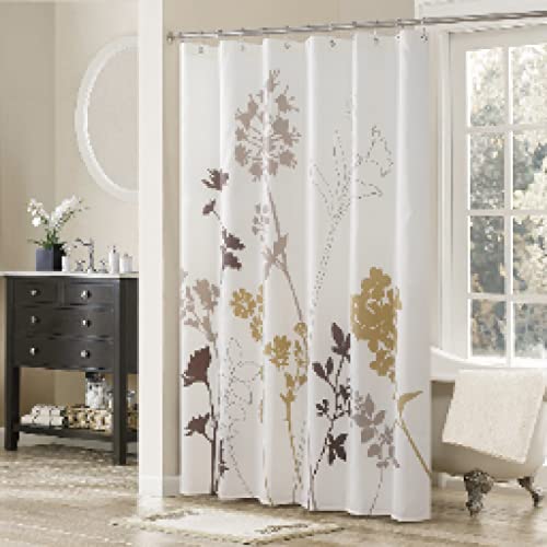 YTITILUCK Silhouette Braun Duschvorhänge Blume Polyester Wasserdichter Stoff Blätter Bedruckt Dekorative Creme Duschvorhang 100x190cm (BxL) Stall-Duschvorhang von YTITILUCK