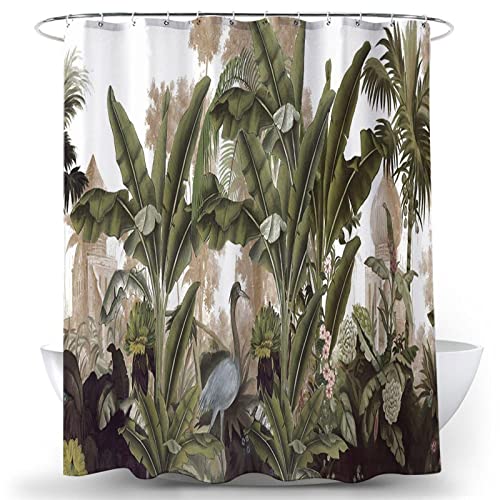 YTITILUCK Tropische Pflanzen Badezimmervorhang Green Leaf Plant Wasserdichter Polyester-Duschvorhang Nordic Home Badezimmerdekoration 160x160cm Square-Duschvorhang von YTITILUCK