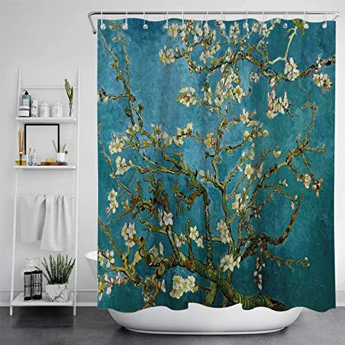 YTITILUCK Van Gogh Kunstmalerei Duschvorhänge Badezimmer 3D-Druck Mandelblüte Dekorative Landschaft Badvorhänge 220 x 170 cm (BxL) Badezimmer-Duschvorhang von YTITILUCK