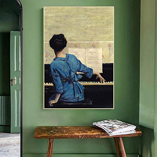 YTITILUCK Wandbilder mit RahmenThe Girl Play Piano Vintage Poster And Prints Room Decor Berühmte Ölgemälde Reproduktion auf Leinwand Bild 60x80cm(24x32in) Innenrahmen von YTITILUCK