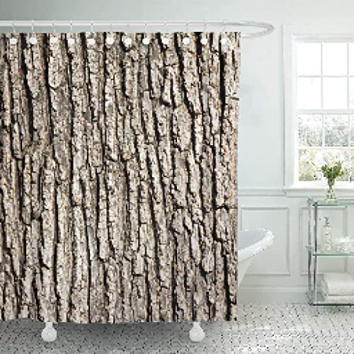 YTITILUCK Wasserdichter Duschvorhang, braune Rinde, altes Holz, Baum, Muster, Tan, Natur, rau, Outdoor, organischer, Harter Holzschmutz, extra lang, 110 x 210 cm (B x L), Long-Duschvorhänge von YTITILUCK