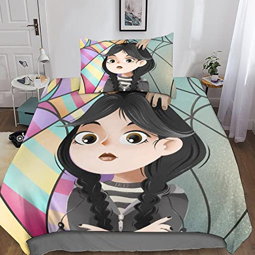 YTITILUCK Wednesday Addams Bettwäsche 3D Wednesday Bettbezug Set Weiche Mikrofaser 2 Teilig Wednesday Bettbezüge Bettbezüge Mit Reißverschluss Kissenbezüge Single（135x200cm） von YTITILUCK