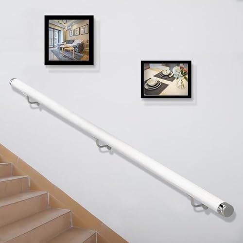 Holz Handläufe für Innen Treppen, Massivholz Dekor Treppengelander, Rutschfester Wandhandlauf Geländer mit Halter montage Set, Barrierefreie Treppen Haltegriff mit Halter (weiß, 100cm) von YTLEMON