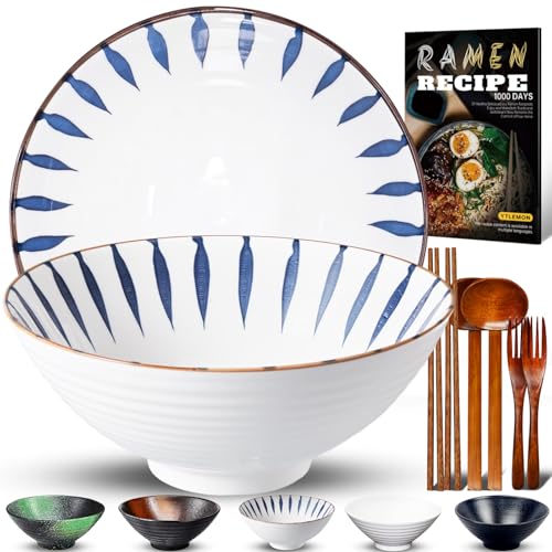 Ramen Schüssel Keramik Set 2×1200ml,36oz Japanisches Porzellan Geschirr mit Gabel Essstäbchen Löffel und Rezepte,Suppenschalen Rührschüsseln für Nudeln Getreide Salate Geschenke für neuen Häusern Ramen Schüssel Keramik Set 2×1200ml,36oz Japanisches Porzellan Geschirr mit Gabel Essstäbchen Löffel und Rezepte,Suppenschalen Rührschüsseln für Nudeln Getreide Salate Geschenke für neuen Häusern von YTLEMON