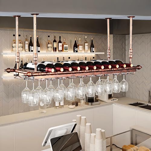 YTLEMON Deckenregal Gläserhalter, Decke Weinregal aus Metall, Hängend Weinglasregale Dekoration Regal Höhenverstellbare für Stielgläser, Für Bars/Restaurants/Küchen (Br, 120 * 30cm) von YTLEMON