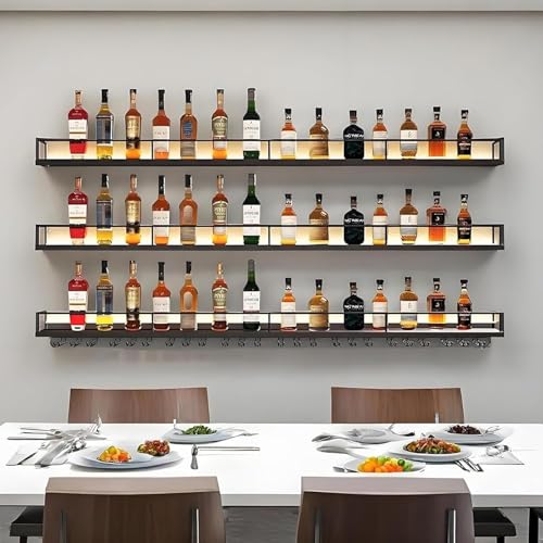 YTLEMON Wandmontiertes Weinregal aus Metall mit LED-Leuchten (201cm) von YTLEMON