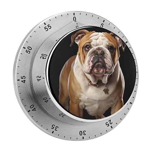 Mechanischer Timer mit englischer Bulldogge, bedruckt, Countdown-Timer, magnetische Rückseite, Edelstahl-Körper, magnetischer Timer für Zuhause, Backen, Kochen, Ofen von YTLKGFP