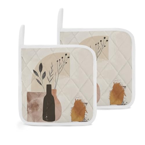 Topflappen Küche Beige und Braun Bedruckte Hot Pads für Küche Topflappen Set zum Kochen und Backen mit Aufhängeschlaufen Maschinenwaschbar 2 Stück von YTLKGFP