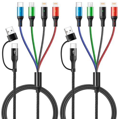 YTLUSN 6 in 1 Multi USB Kabel [2Stück,1.2M],Schnell Ladekabel Datensync Nylon Mehrfach Universal Ladekabel mit 2*Lightning Micro USB Typ C Kabel für iPhone16 15 14/Android/Galaxy/Carplay von YTLUSN