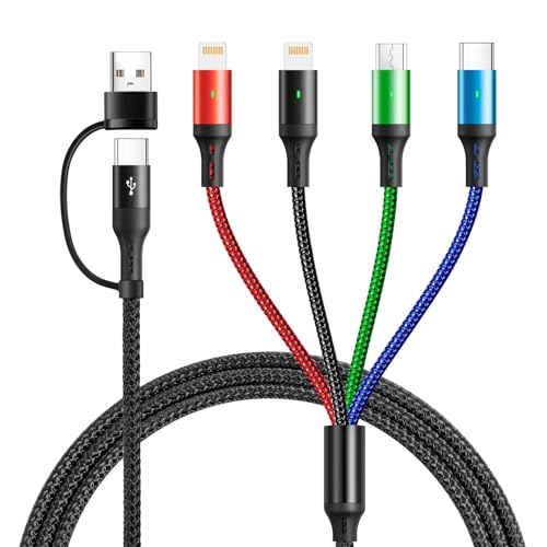 YTLUSN 6 in 1 Multi USB Kabel 3A/1.2M, Schnell Ladekabel Datensync Nylon Mehrfach Universal Ladekabel mit 2*Lightning Micro USB Typ C Kabel für iPhone16 15 14 Pro Max/Android/Galaxy/Carplay von YTLUSN