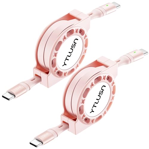 YTLUSN Einziehbare 100W USB C Kabel, [2Stück 1.2M] LED 5A Schnellladekabel, Typ C Auf Typ C Ladekabel für iPhone16/15/Pro/Plus/Pro Max iPad MacBook Galaxy (Pink) von YTLUSN