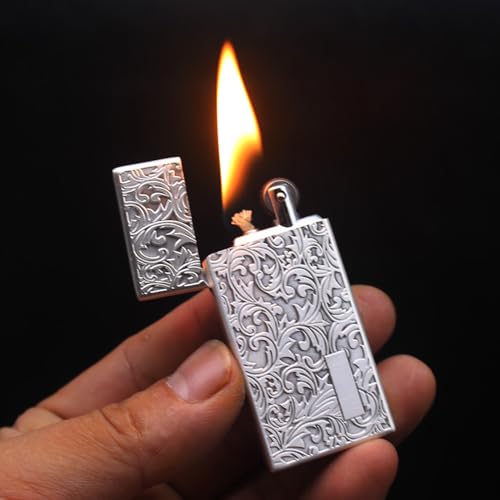 (Ohne Kerosin) Vintage Metall Feuerzeug, klassisches Design, Silber und Bronze Finish (Silber) von YTMY