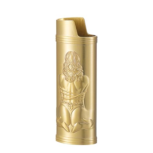 Feuerzeughülle für BIC J6, Metallpanzer-Feuerzeugabdeckung, sexy Göttin 3D-Relief (Gold) von YTMY