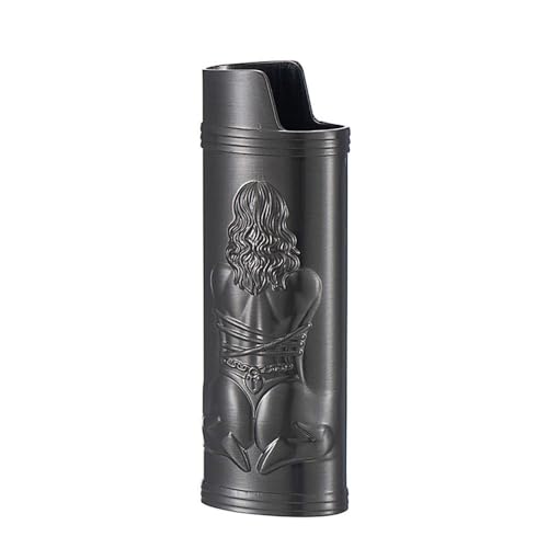 Feuerzeughülle für BIC J6, Metallpanzer-Feuerzeugabdeckung, sexy Göttin 3D-Relief (schwarz) von YTMY