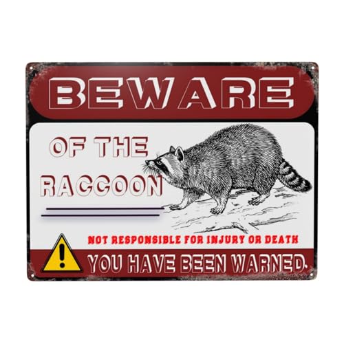 Metallschild "Beware Of Raccoon", Warnschild, Sicherheitsschilder für Zuhause, Outdoor, Garten, 40,6 x 30,5 cm von YTOMEAT