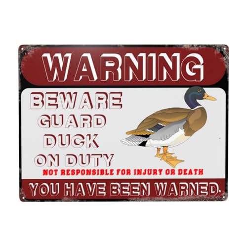 Metallschild mit Aufschrift "Beware Guard Duck On Duty", Warnschild für Zuhause, Outdoor, Garten, 40,6 x 30,5 cm von YTOMEAT