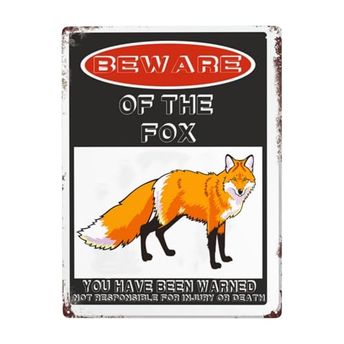 Warnschild "Beware Of The Fox", 30,5 x 43,7 cm, rostfrei, Warnschilder mit Aufschrift "Beware Of The Fox", vorgebohrte Löcher für einfache Montage im Freien, für Zauntür oder Tor von YTOMEAT