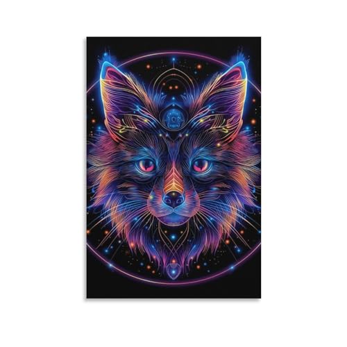 YTPONBCSTUG , Leinwandbilder Mit, Neon-Fuchs Motiv Kunstdruck-Moderne Wandbild Für Badezimmer Wohnzimmer Wanddekoration 24x36inch(60x90cm) von YTPONBCSTUG