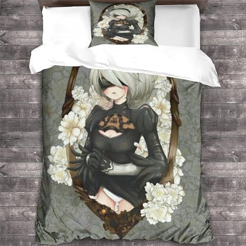YTPONBCSTUG 2B Bettwäsche Set 3D Nier Automata Print Bettbezug Für Teenager Jungen Kinder Nier Automata Thema Tagesdecke Dekor Stück Bettwäsche Set Single（135x200cm） von YTPONBCSTUG