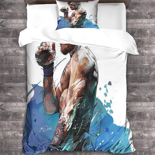 YTPONBCSTUG Boxing Drucken Bettbezug Bettwäsche Set 3teilig，3D Boxen Druck Bettwäsche-Set Mädchen Junge Deluxe Mikrofaser Bettbezug Mit Reißverschluss Und Kissenbezüge Single（135x200cm） von YTPONBCSTUG