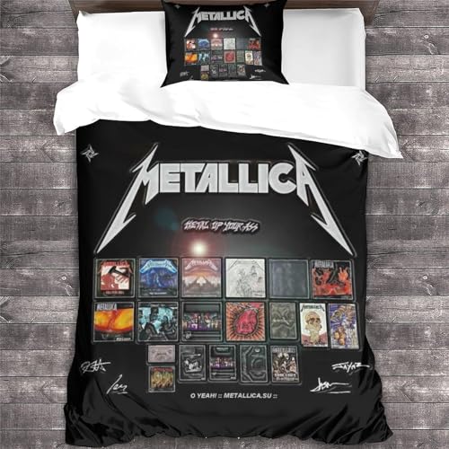 YTPONBCSTUG Metallica Bettwäsche Heavy Metal Bettbezug Set，3 Teilig Bettgarnitur Bettwäsche - Set Gemütlich 3D Mikrofaser Mit Reißverschluss 1 Bettbezug+Kissenbezug Single（135x200cm） von YTPONBCSTUG