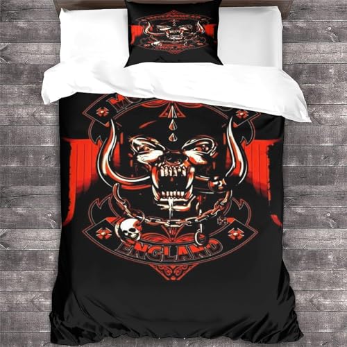 YTPONBCSTUG Motorhead Bettwäsche 3D Gedruckte Mikrofaser 3teilig - Bettbezug 3er Set Mit Kissenbezug,mit Reißverschluss Single（135x200cm） von YTPONBCSTUG