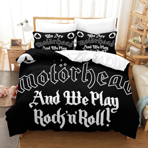 YTPONBCSTUG Motorhead Bettwäsche 3D Rock Band Bettbezug Mikrofaser Bettwäsche-Sets,1 Mal Bettbezüge Mit Reißverschluss Und Mal Kissenbezüge Single（140x200cm） von YTPONBCSTUG